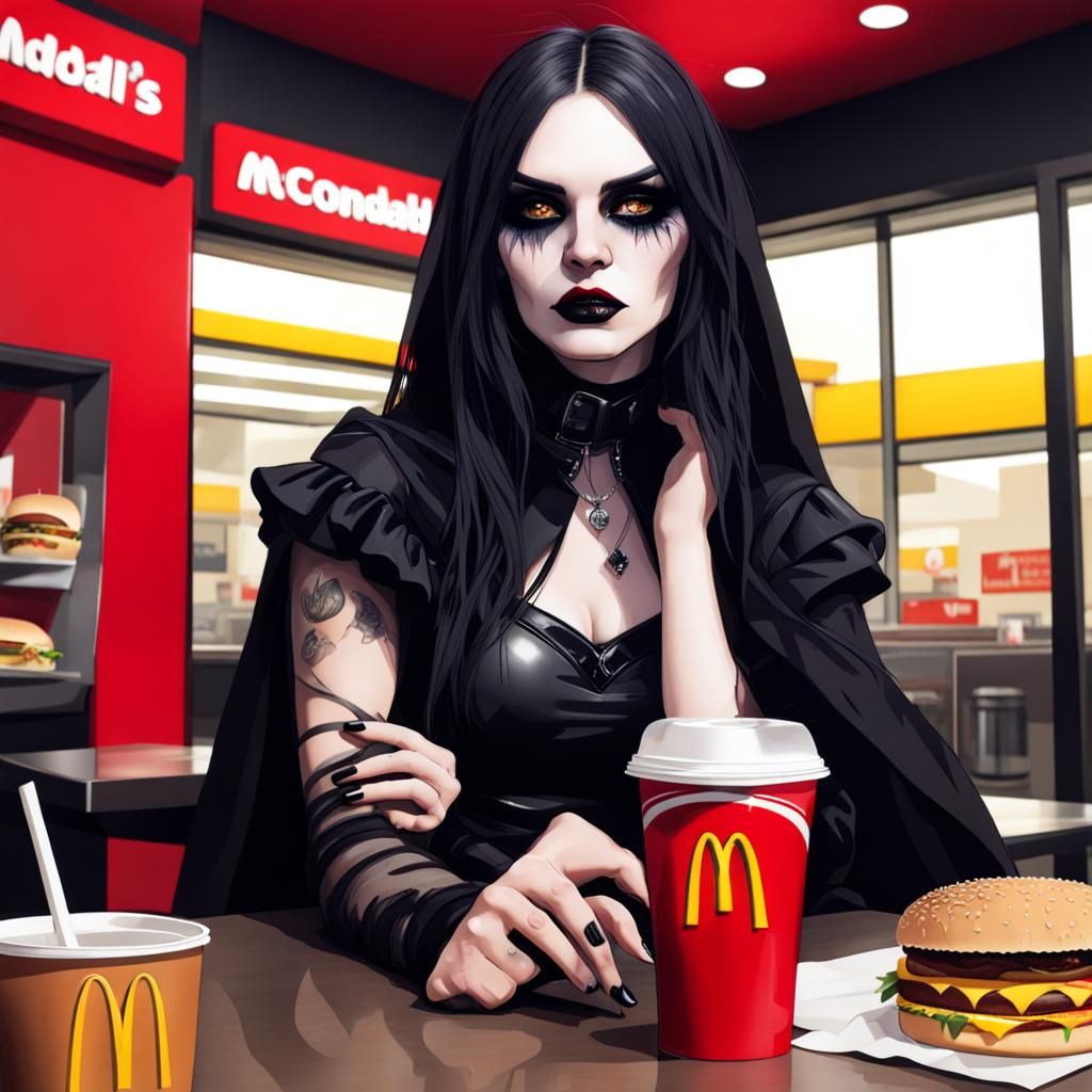 Goth Woman at McDonald's Restaurant