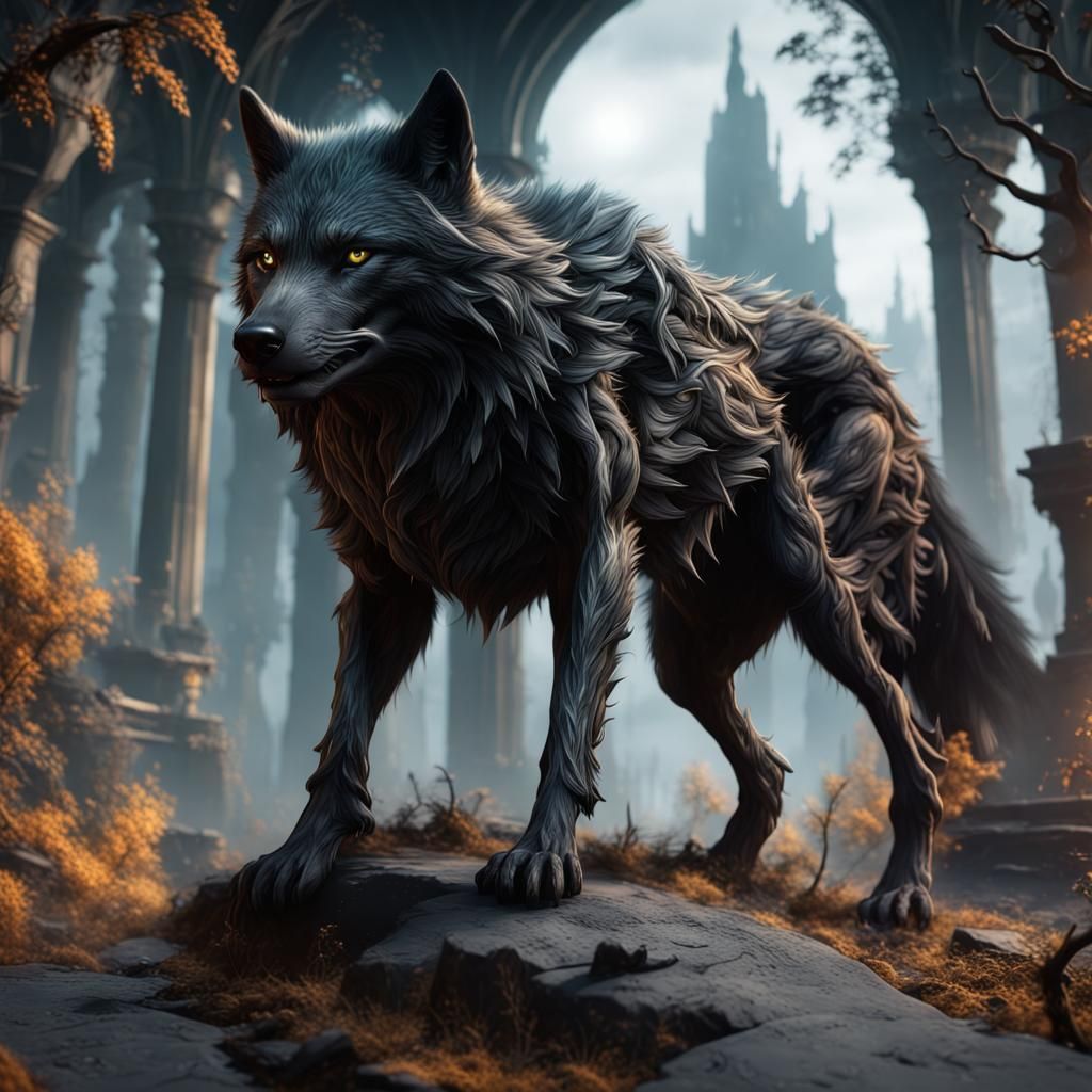 Detailed Black Wolf Matte Painting