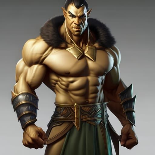 Muscular Were-Tiger Half-Orc Portrait in Slavic Clothing