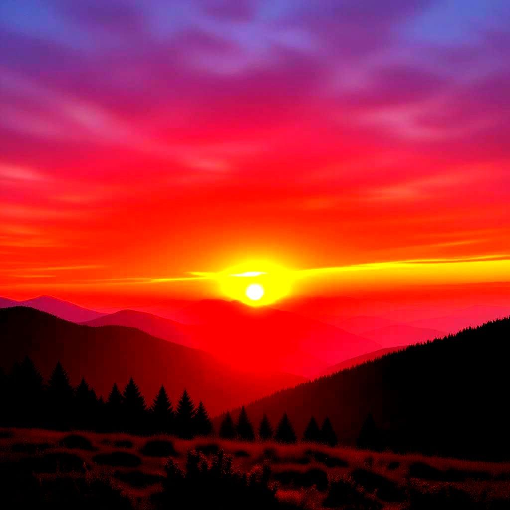 Fiery Red Sunset with Hazy Atmosphere