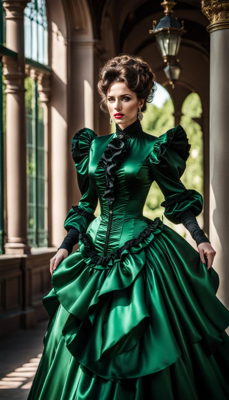 Victorian Woman in Shiny Satin Dress