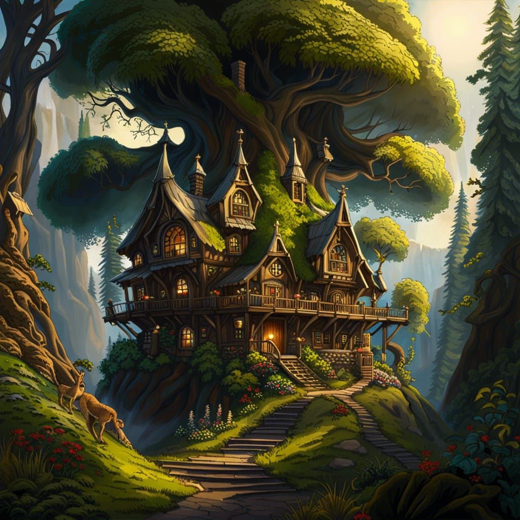 Elven Treehouse Kingdom: A Fantasy Landscape Painting