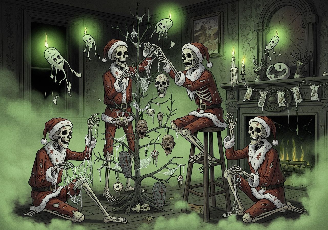 Dark Fantasy Macabre Christmas Scene With Skeletons