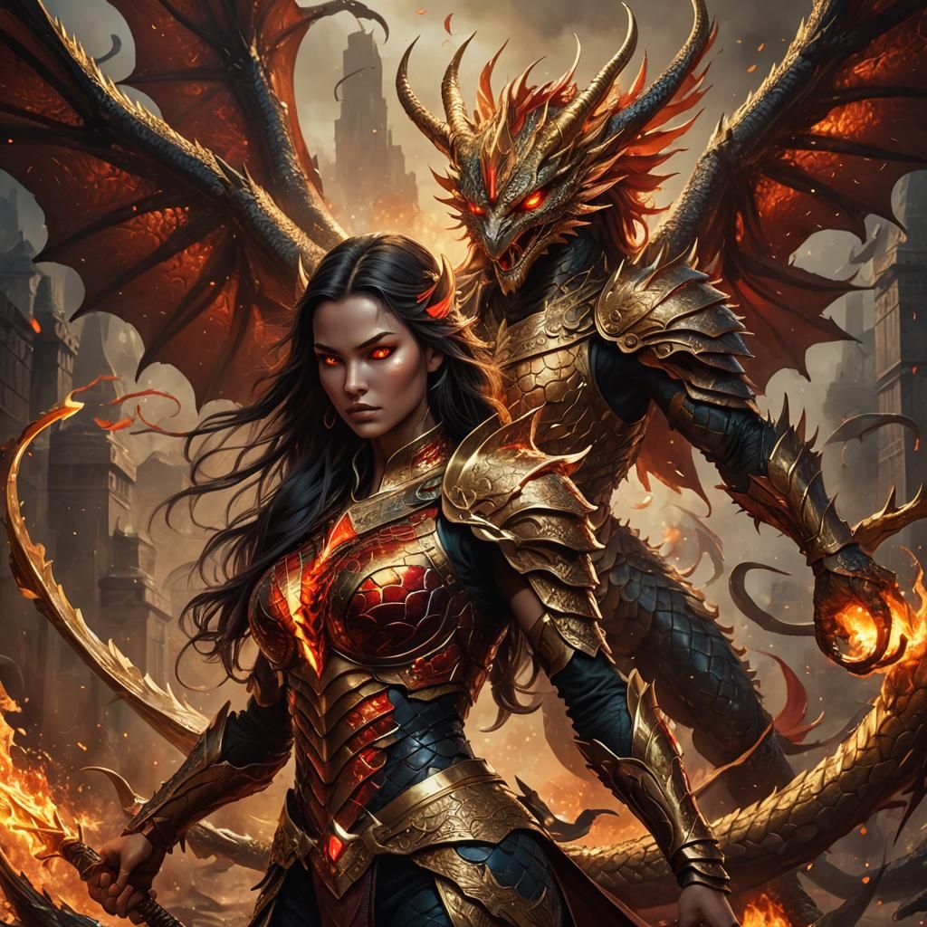 Firebird Warrior and Dragon in Fantasy Concept Art