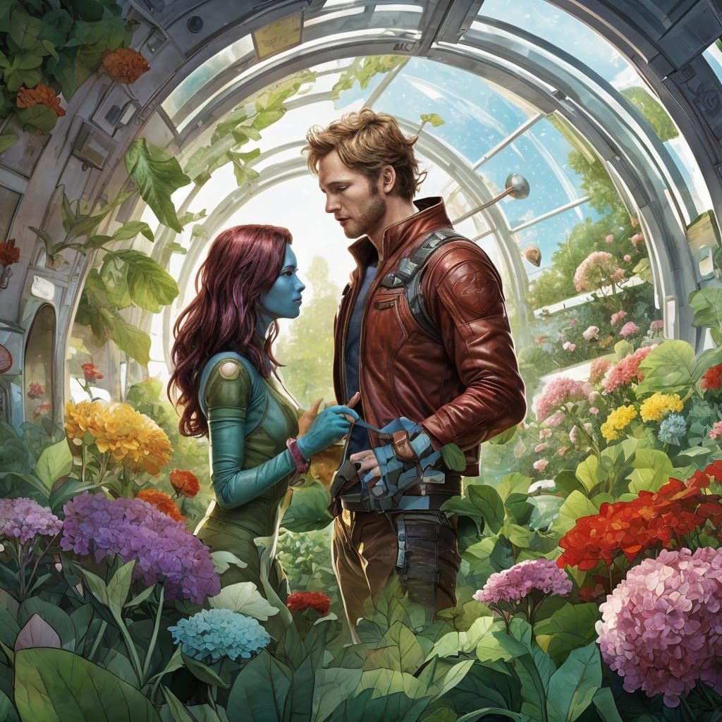 Peter Quill and Gamora: Galactic Gardeners in Space