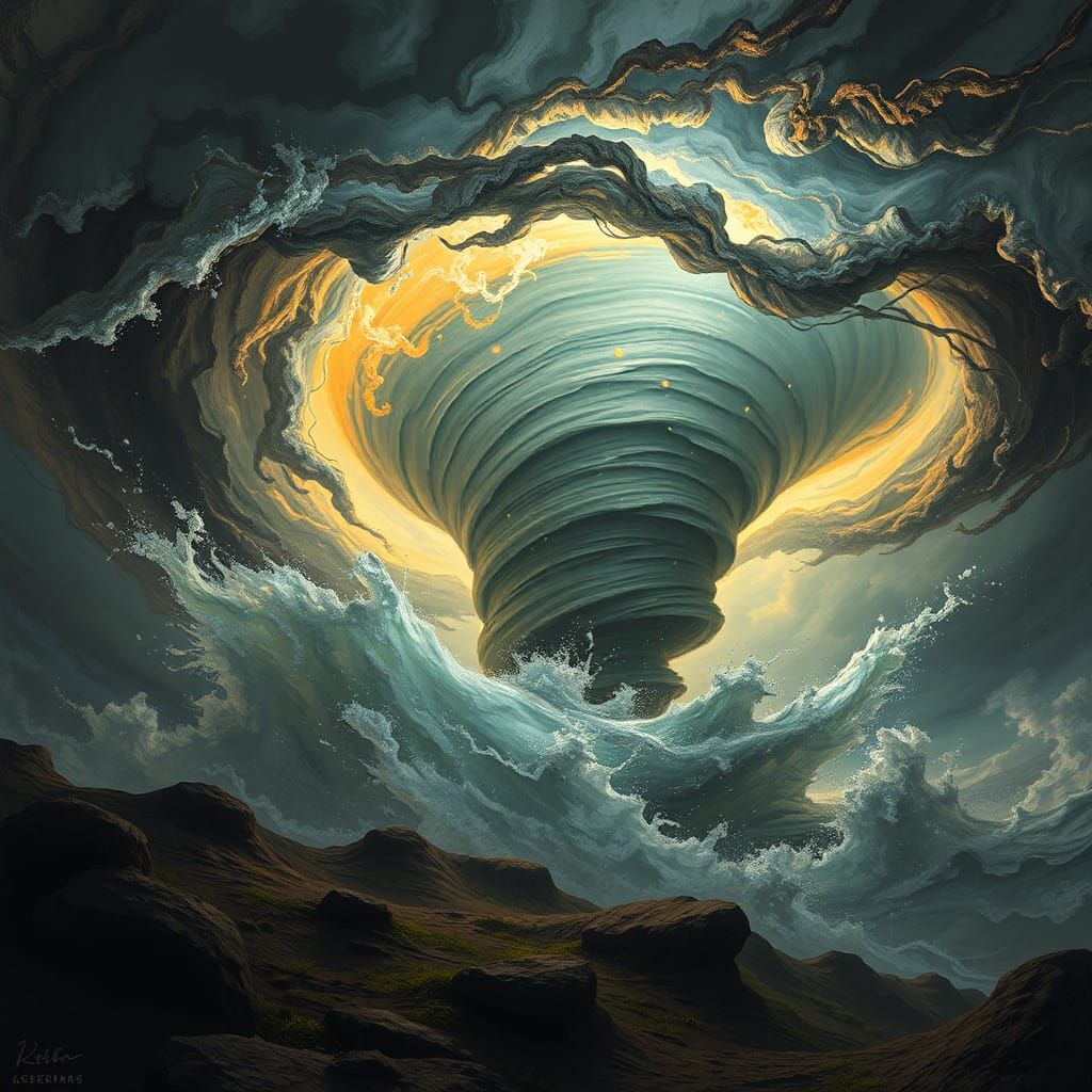 Tornado Art: Swirling Storm in Art Nouveau Style