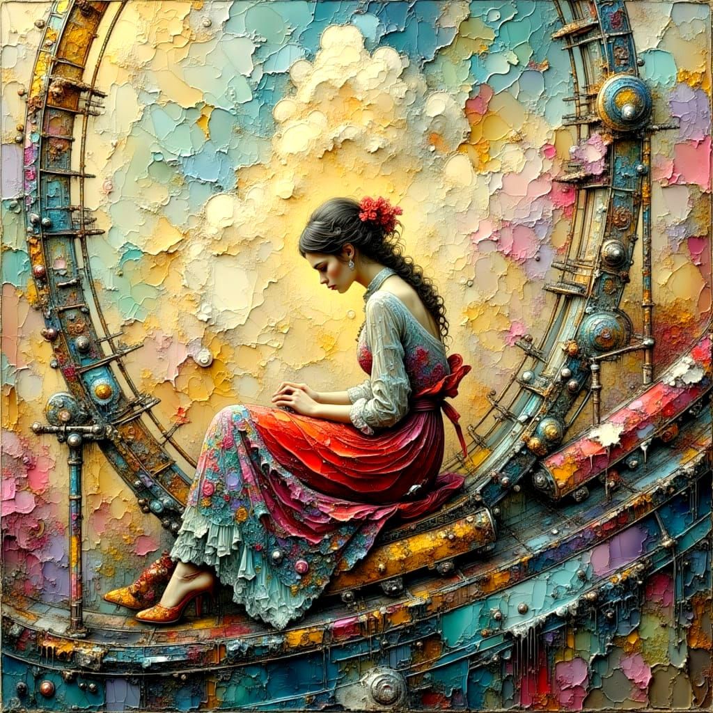 Rollercoaster in Impasto Crosshatching Style