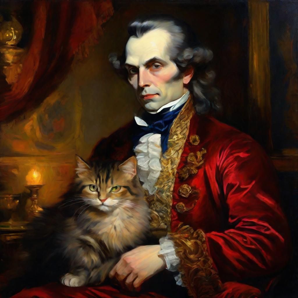 Noble Vampire with Cat, Fauvist Oil Painting