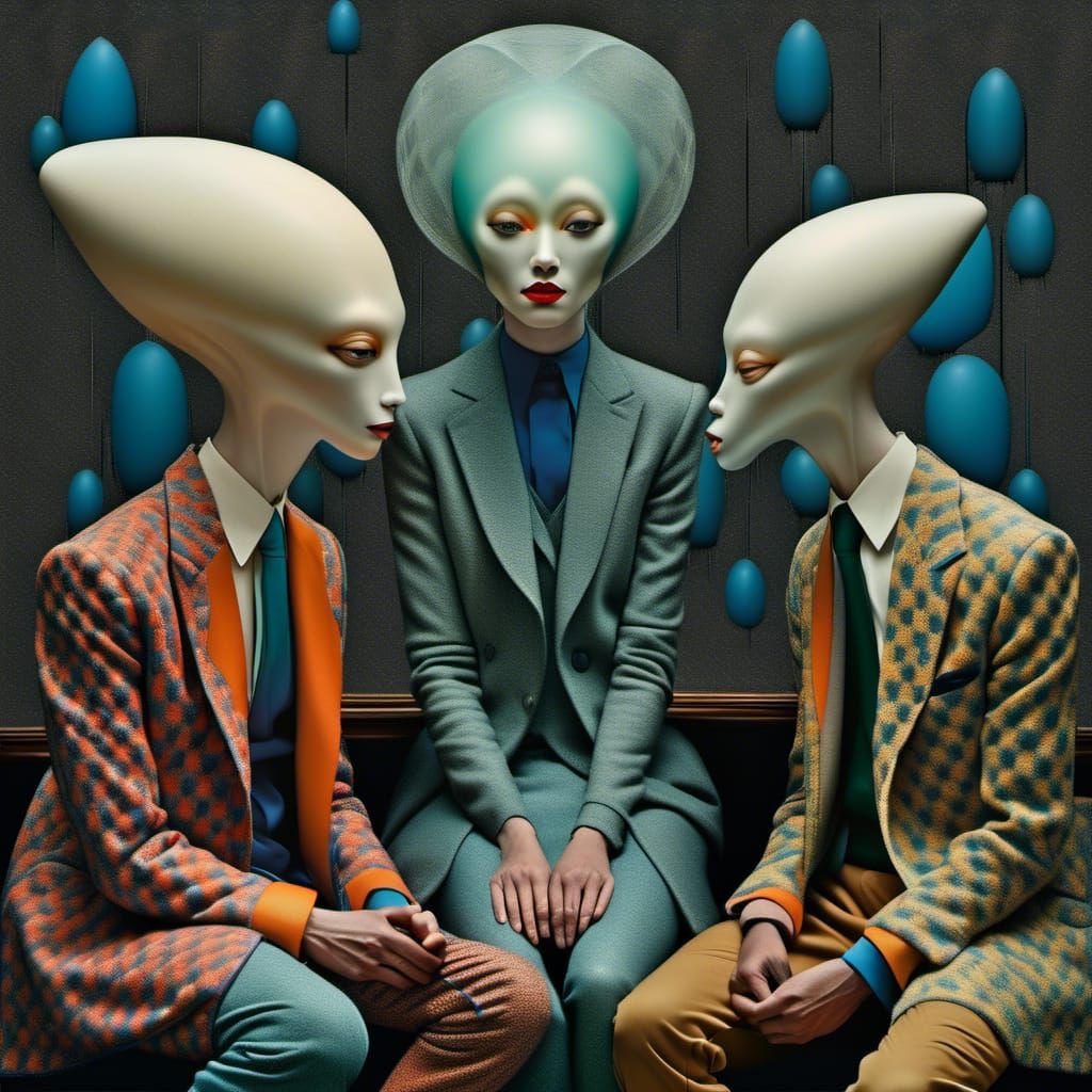 Happy Aliens and People in a Futuristic City