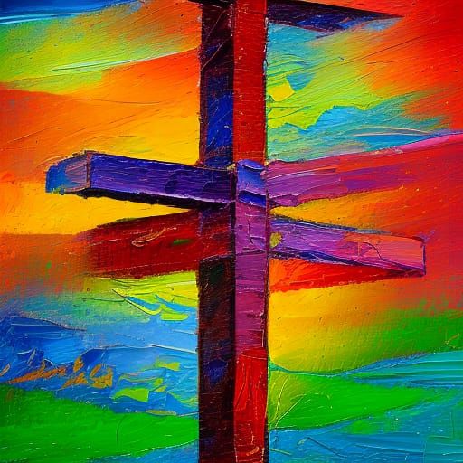 Crossroads Sign in Neo-Impressionist Expressionist Style