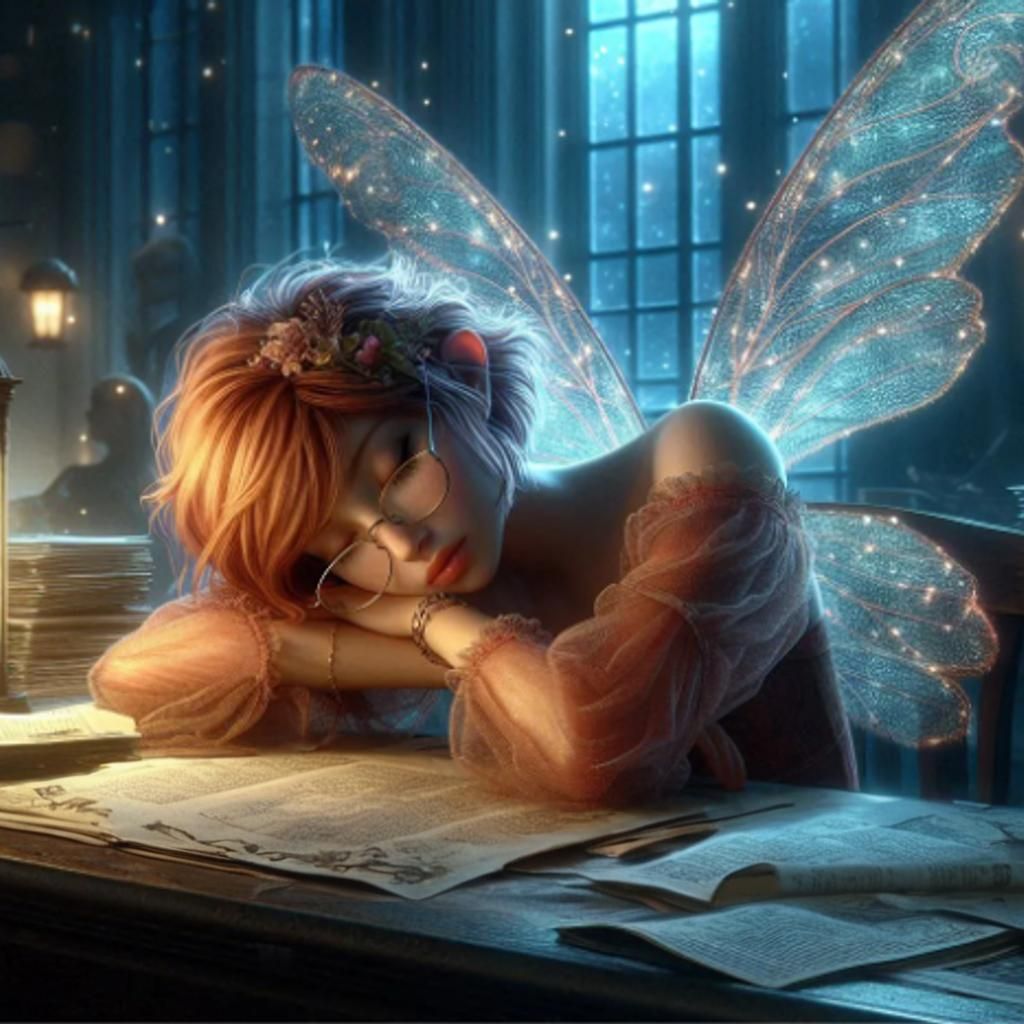 Fairy Slumbering Amongst Ancient Tomes