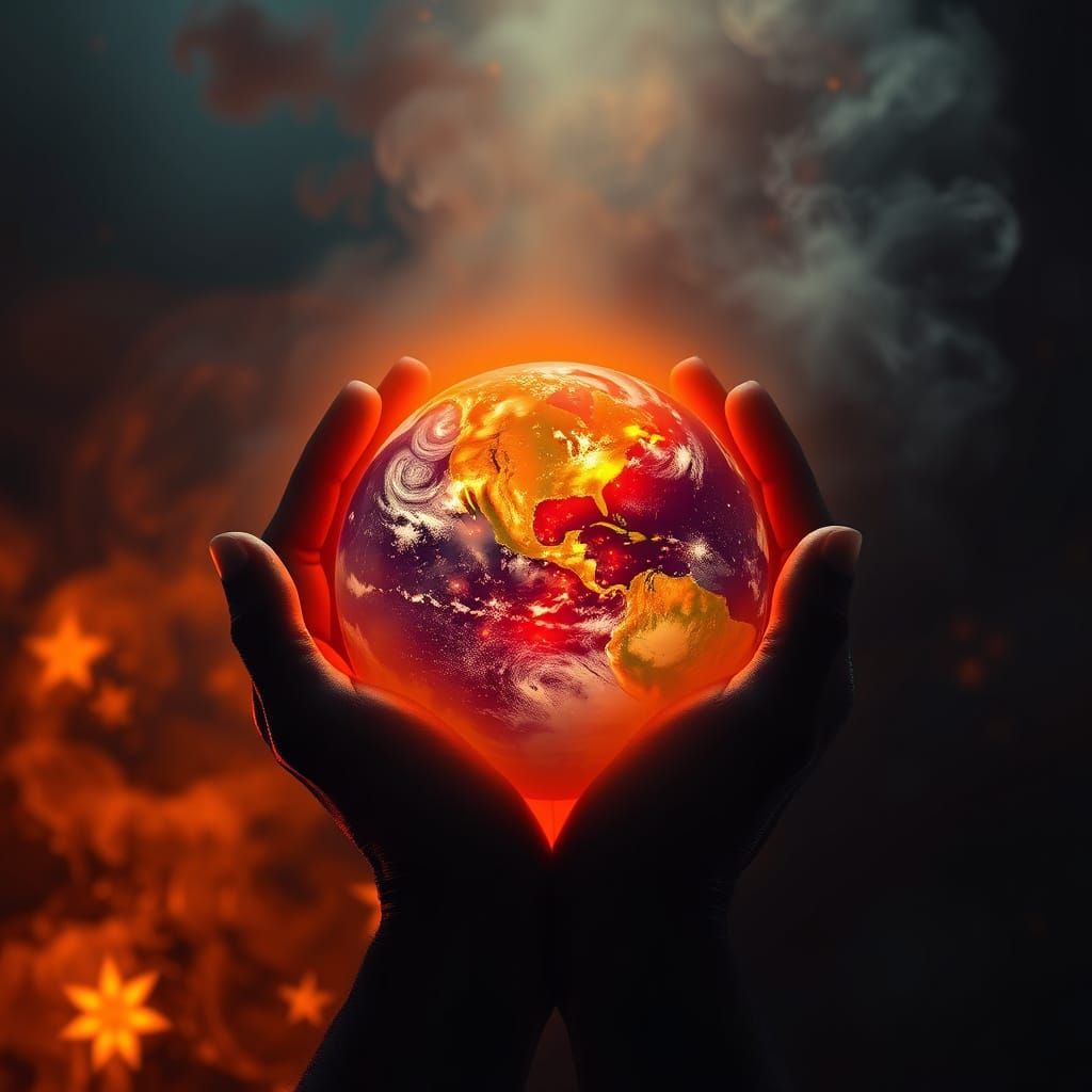 Glowing Earth Suspended in Hands: Digital Matte Painting