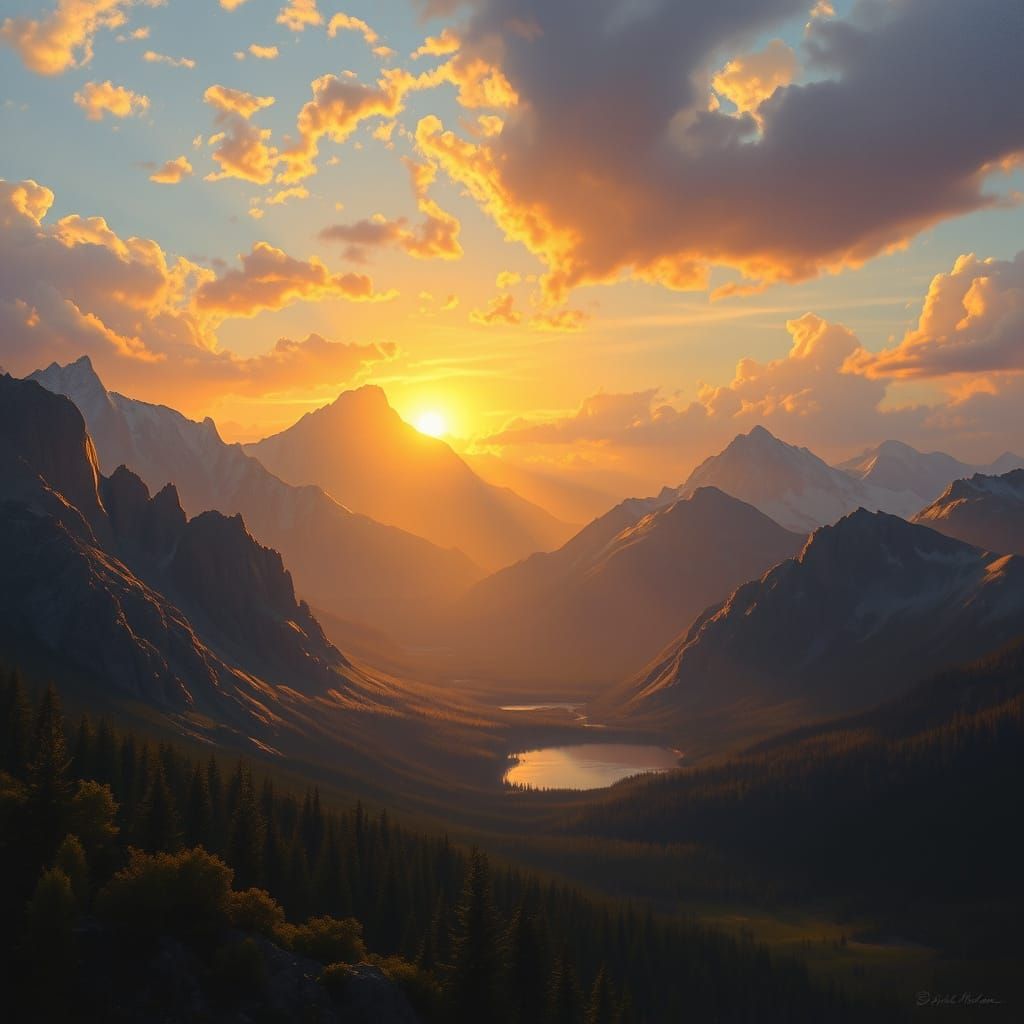 Rocky Mountain Sunset in Bierstadt Style