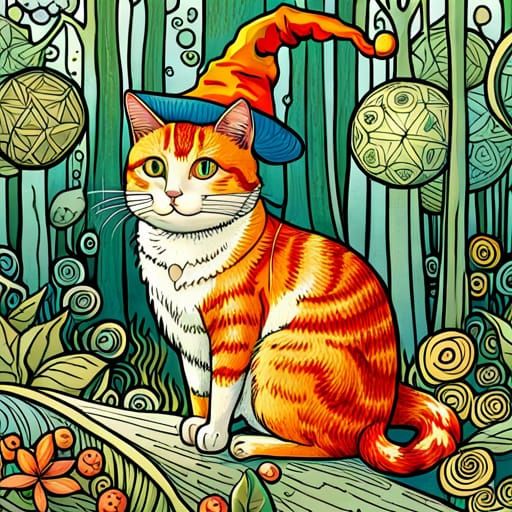 Whimsical Chibi Wizard Cat on Forest Path