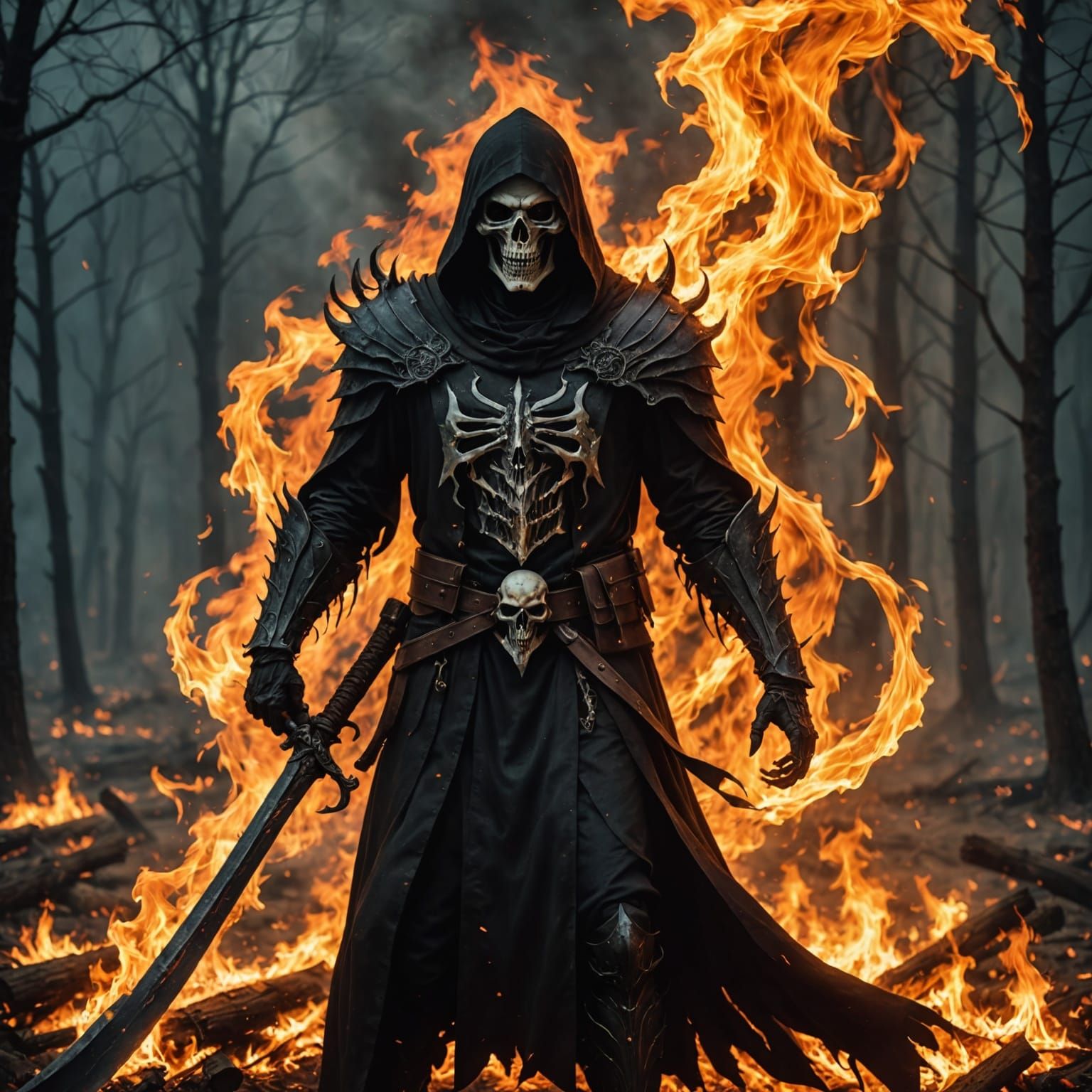 Grim Reaper Standing in Fire