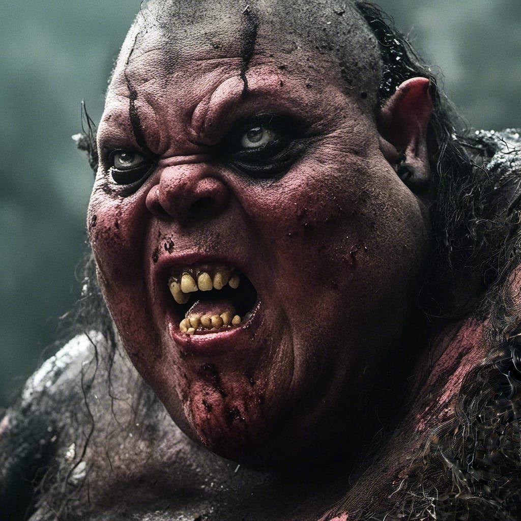 Fantastical Ogre in Dark Cave: Close-Up Concept Art