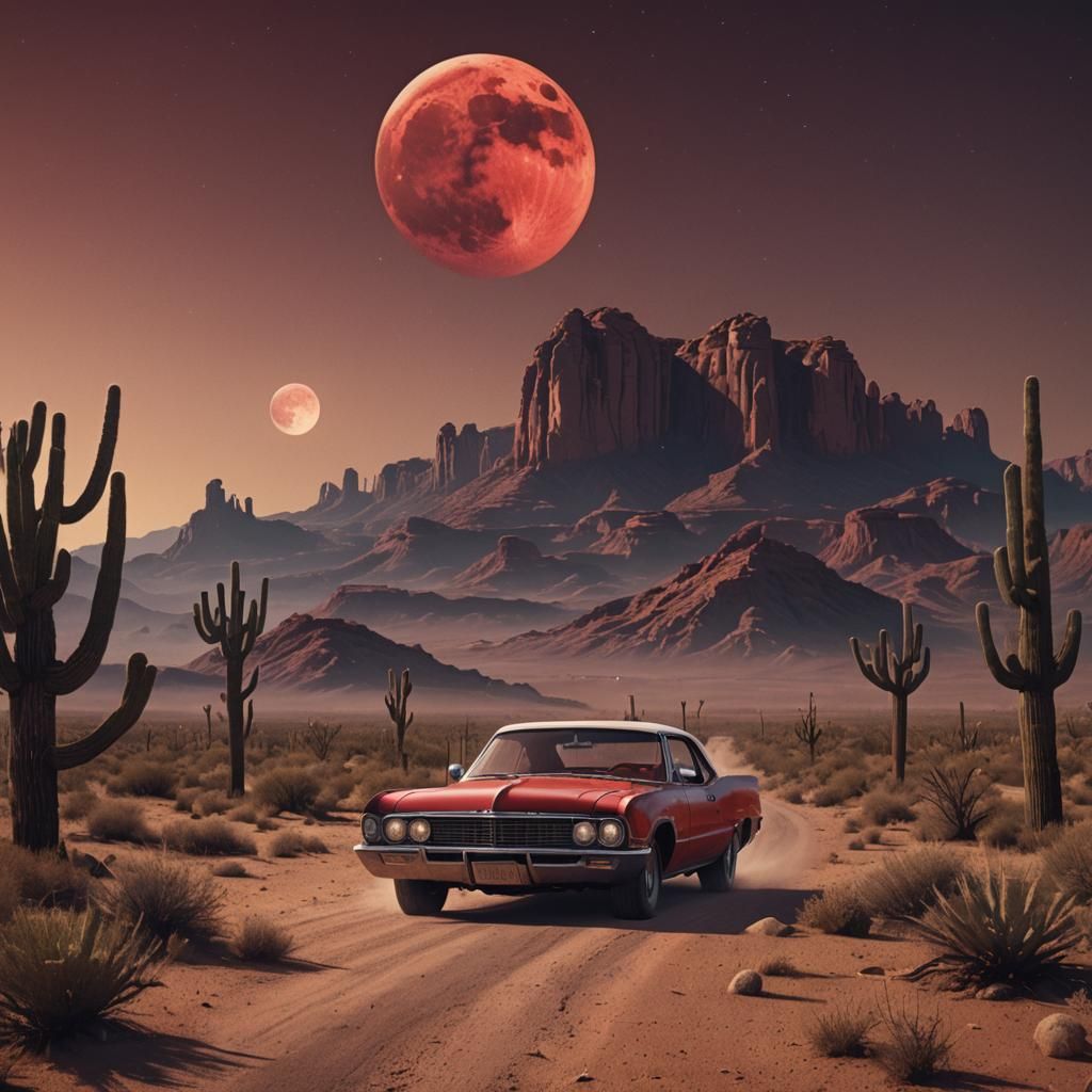 Retro Car in Arizona Desert: Matte Painting