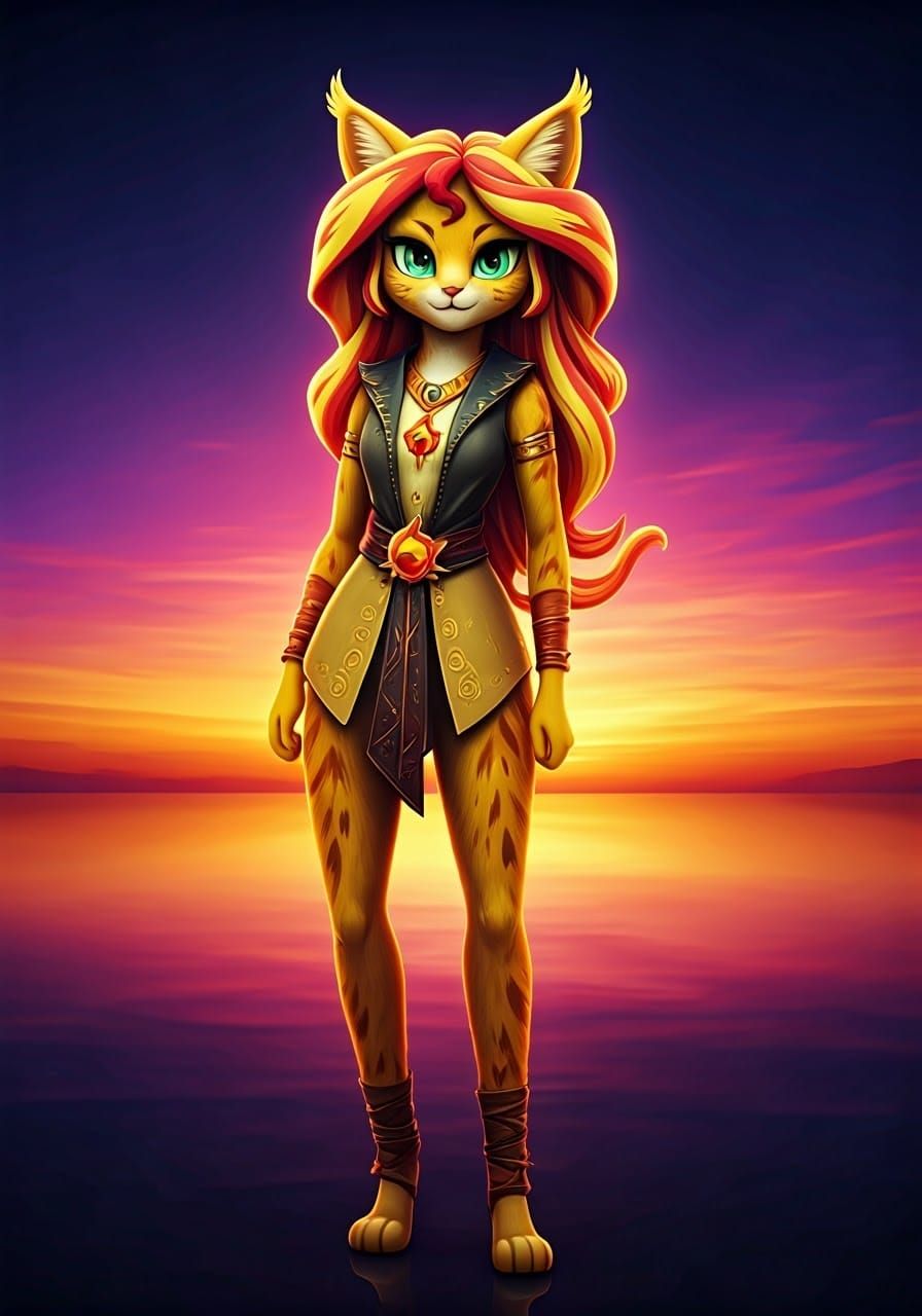 Sunset Shimmer as Feline in Hyper-Realistic Style
