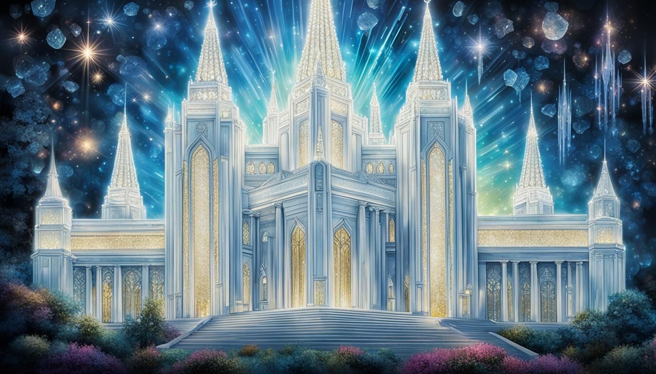 Crystal LDS Temple: Neo-Realist Glowing Ink Poster