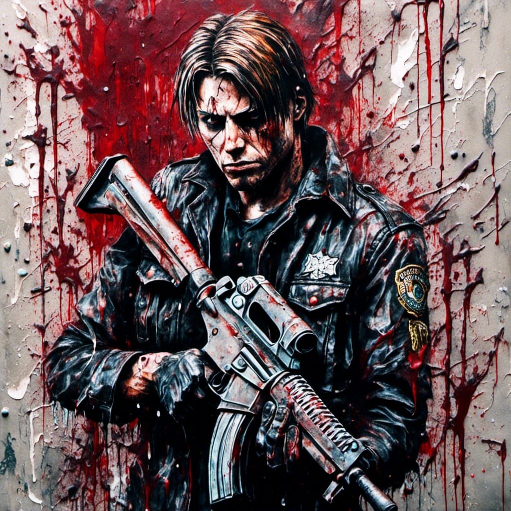 Leon Scott Kennedy vs Zombies in Graffiti Art
