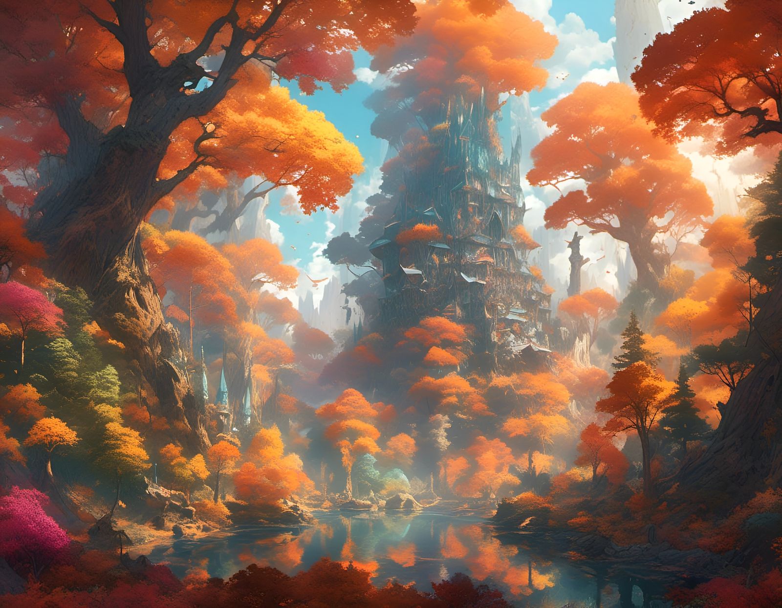 Radiant Autumn Forest in Golden Hour Light