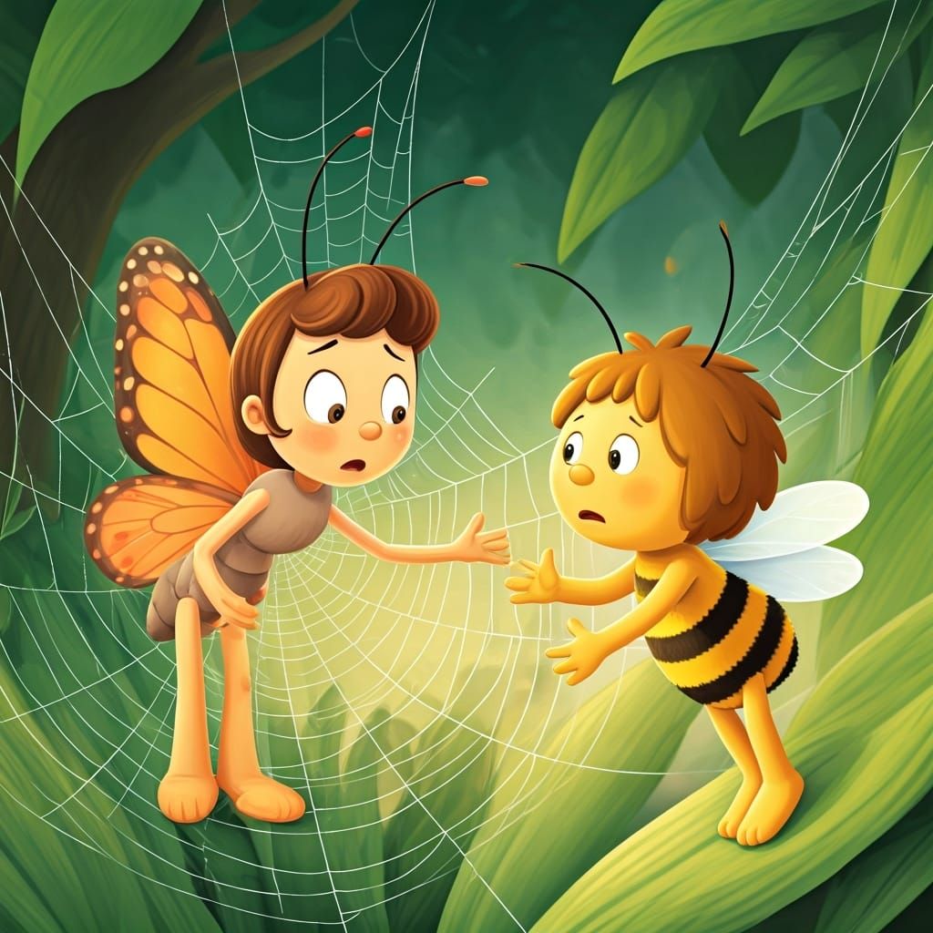 Maya the Bee Cobweb Rescue in Cartoon Style