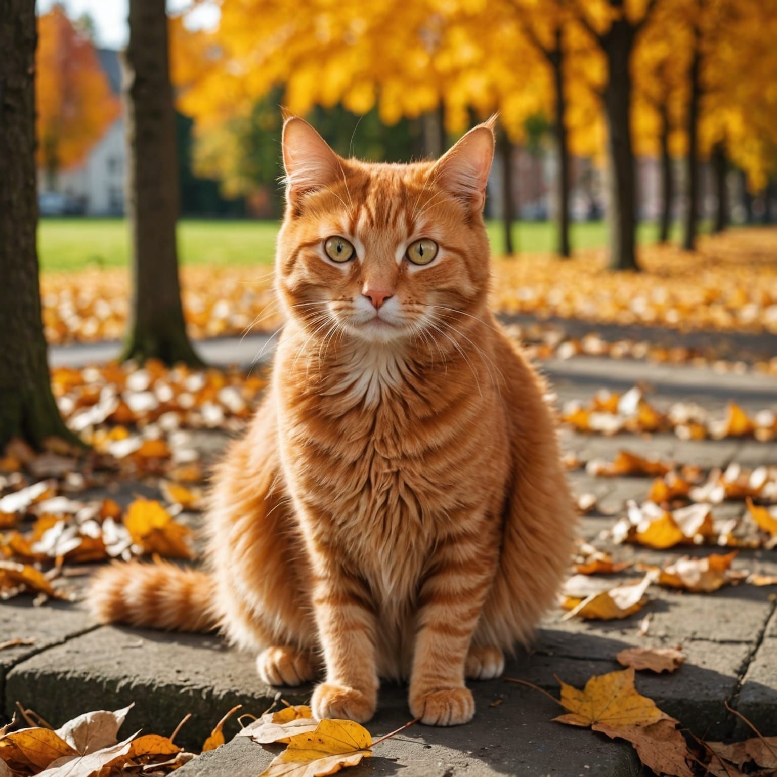 Ginger Cat Amidst Autumnal Beauty