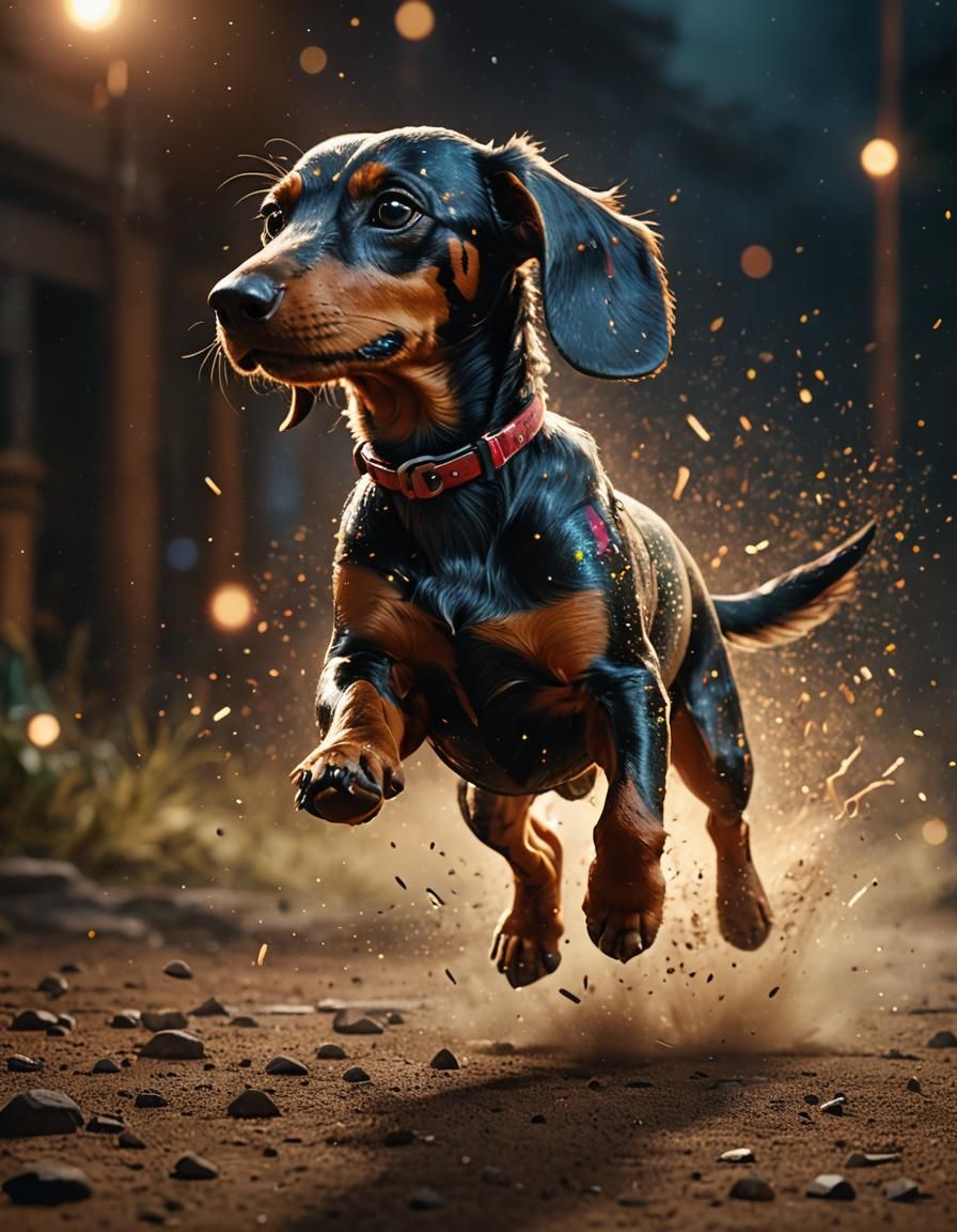 Epic Glowing Dachshund in Motion