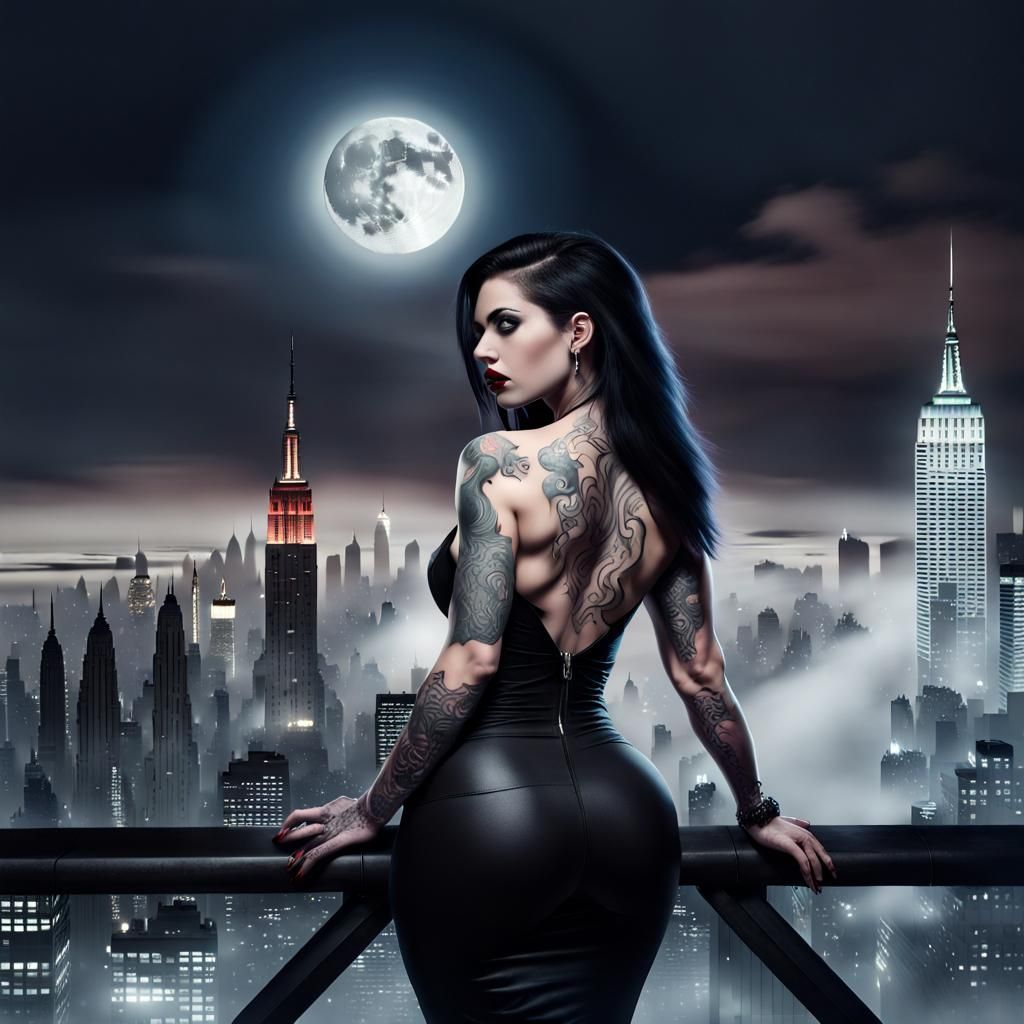 Vampire Overlooking New York City at Night