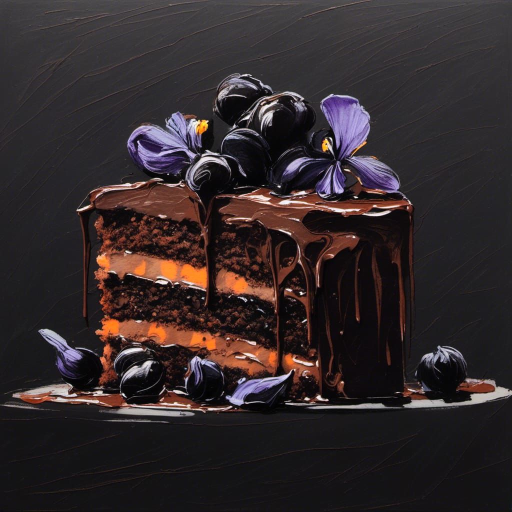 Abstract Portrait of Chocolate Cake in Gouache