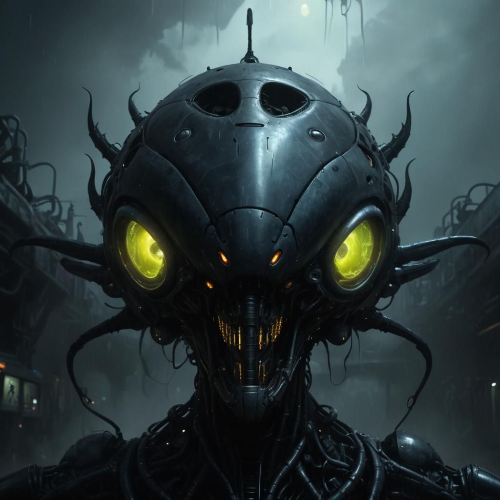 Biomechanical Gas Station: HR Giger-Inspired Concept Art