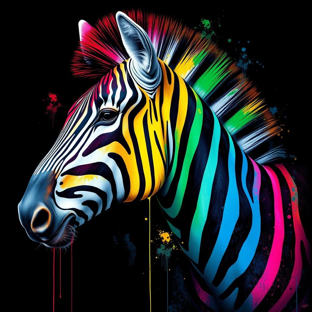 Vibrant Rainbow Zebra in Graffiti Art Style
