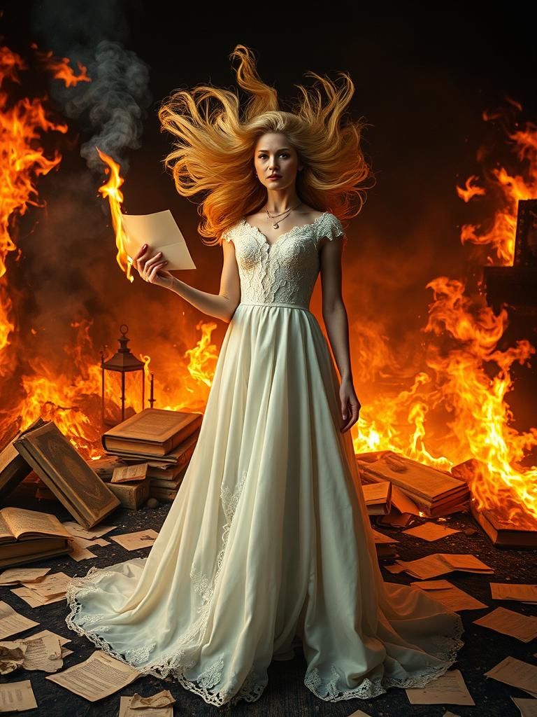 Inferno of Memories: Woman Amidst Victorian Fire