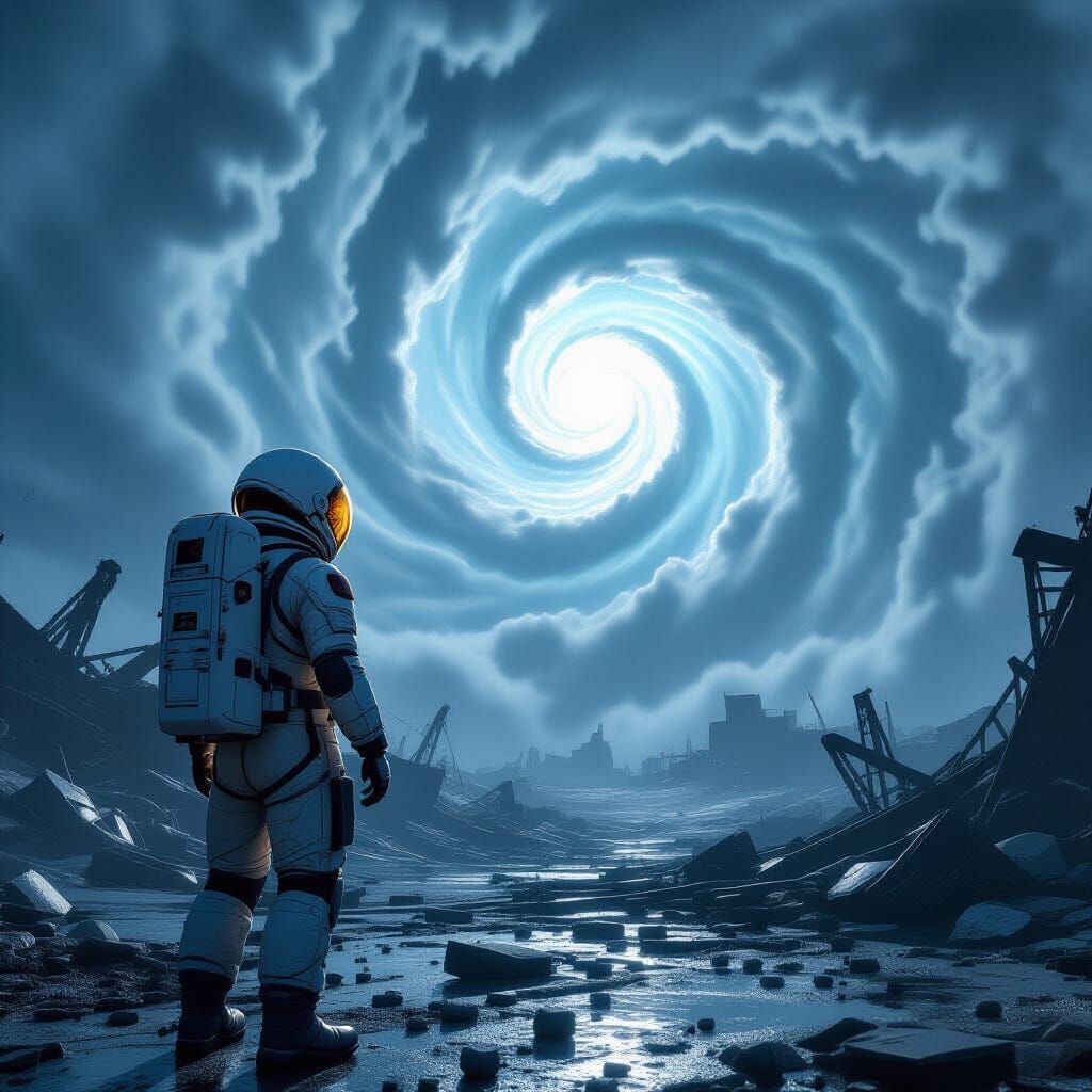 Astronaut on Storm-Ravaged Planet in Cinematic 3D