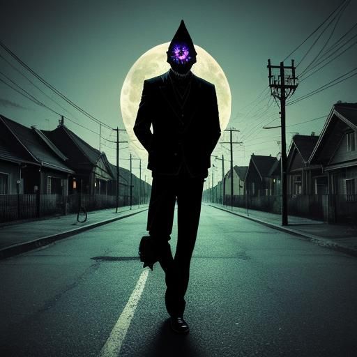 Streetlamp Under Moon in Horror Surrealism Style