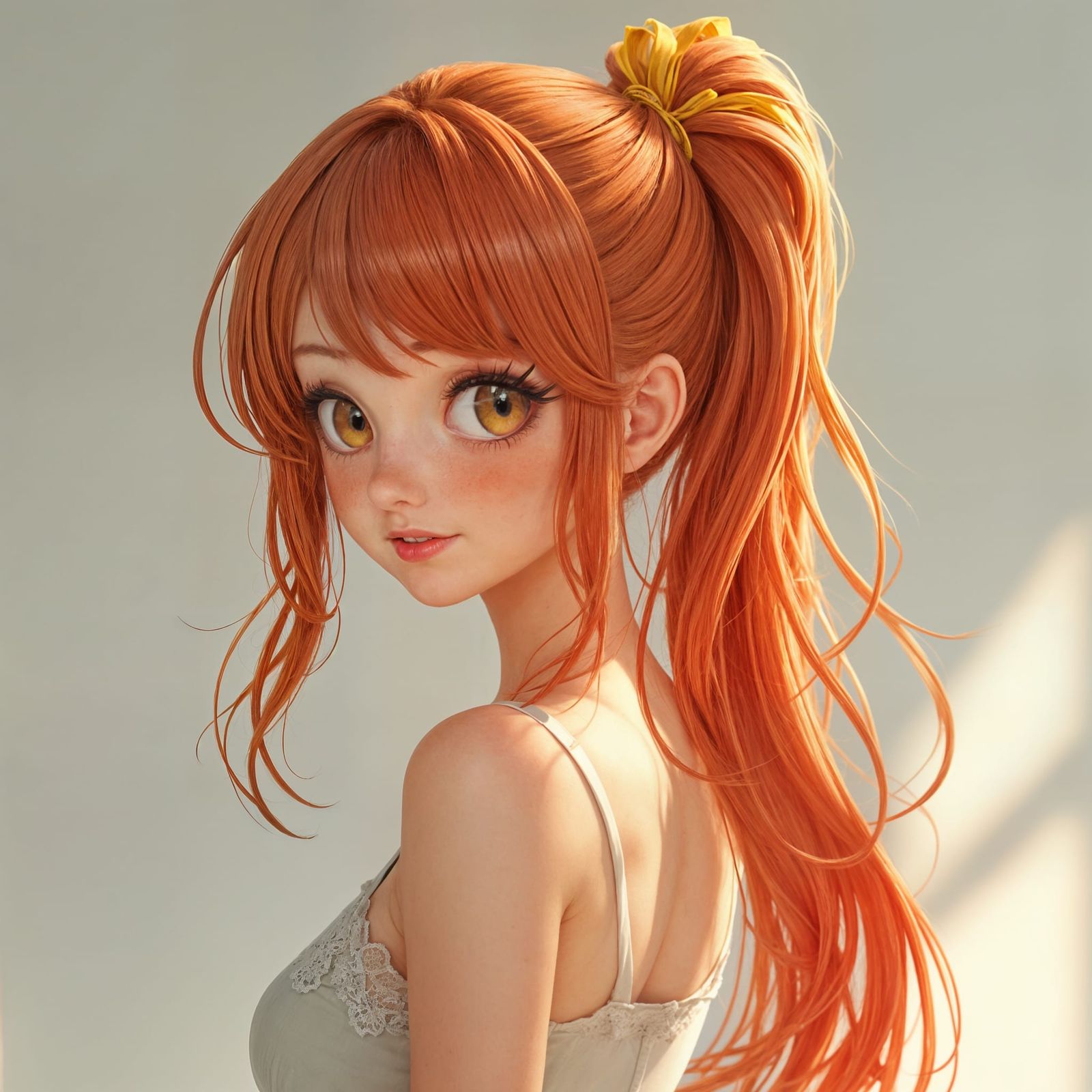 Young Woman with Red Hair and Freckles