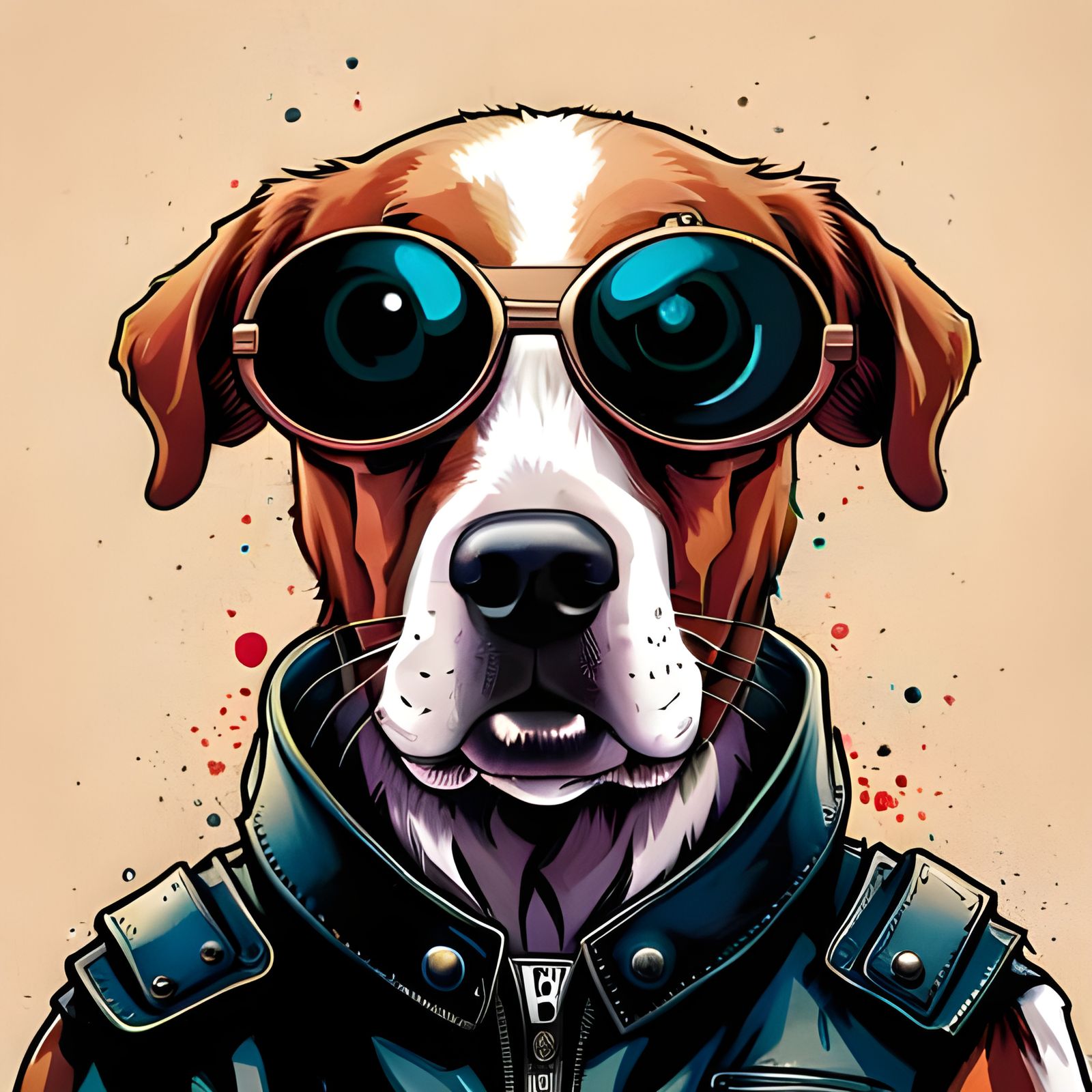Muscular Dog Portrait with Eye Patch and Jacket