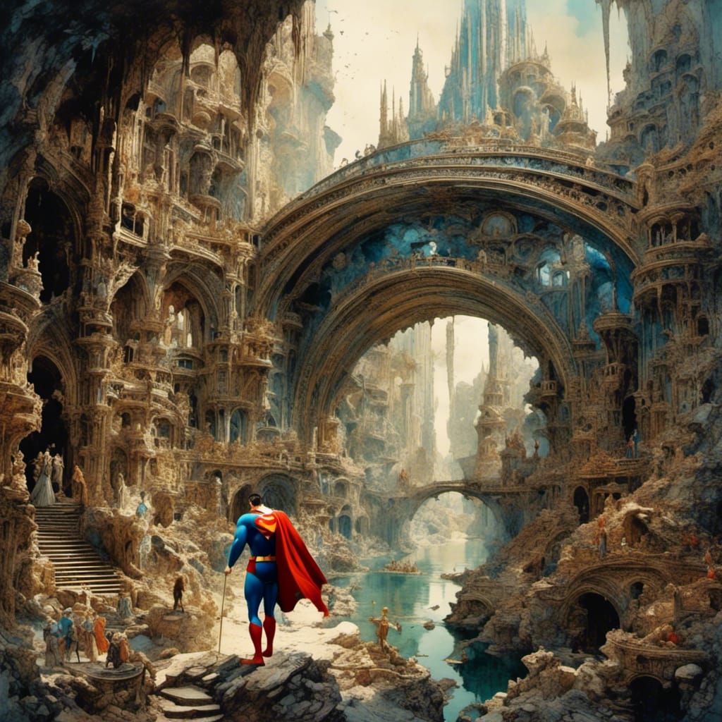 Superman and Lois Lane Honeymoon Gouache Painting