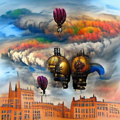 Colorful Steampunk Hot Air Balloons in Cloud City