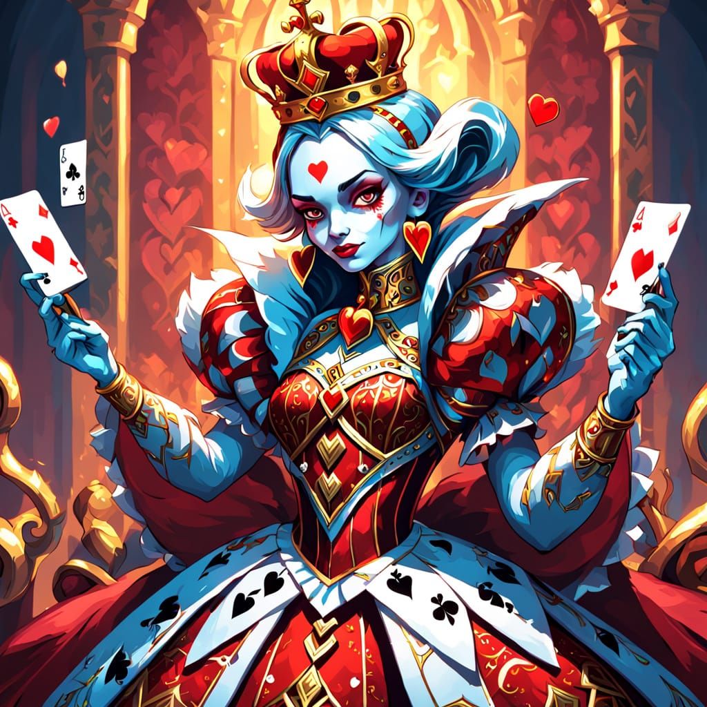 Queen of Hearts Card Character in Digital Painting Style