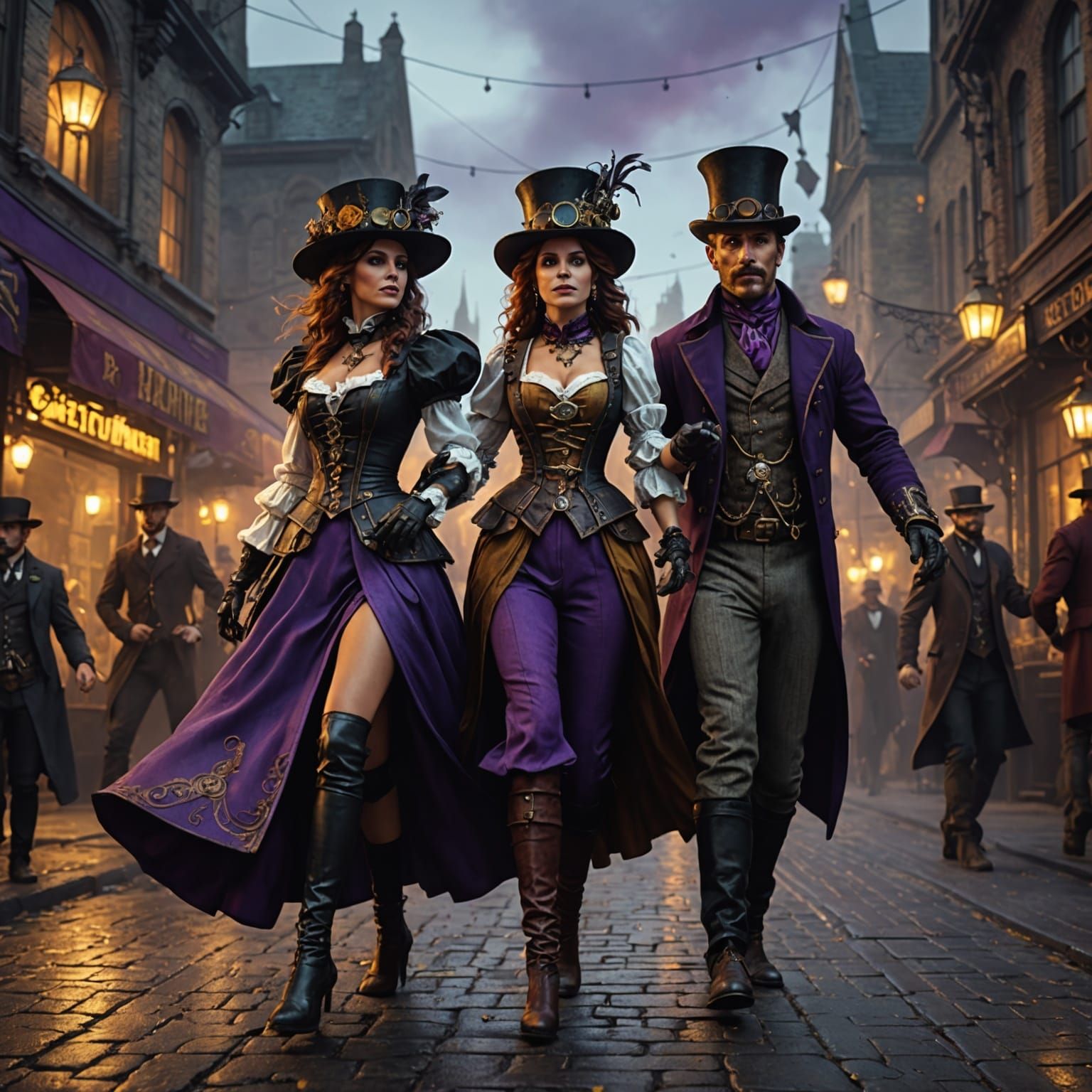 Steampunk Halloween Street Dance in Dark Fantasy Style