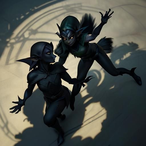Elf Woman's Shadow Dance in Hyperdetailed Portrait
