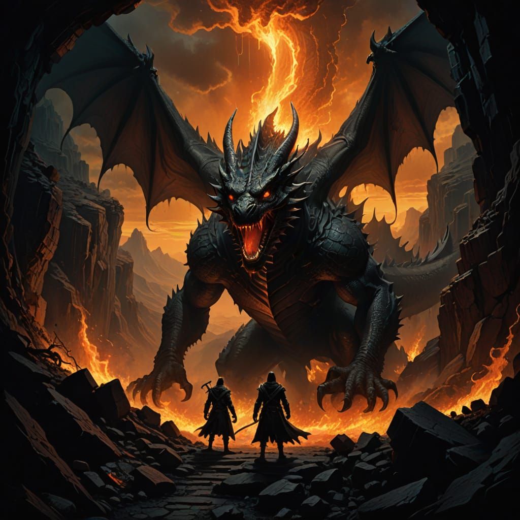 Dragon Emerges from Canyon in Dark Fantasy Art