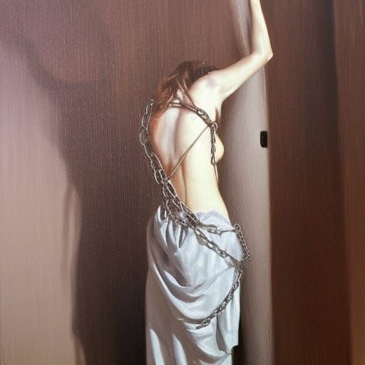 Chained Woman in Asylum: Oil Painting