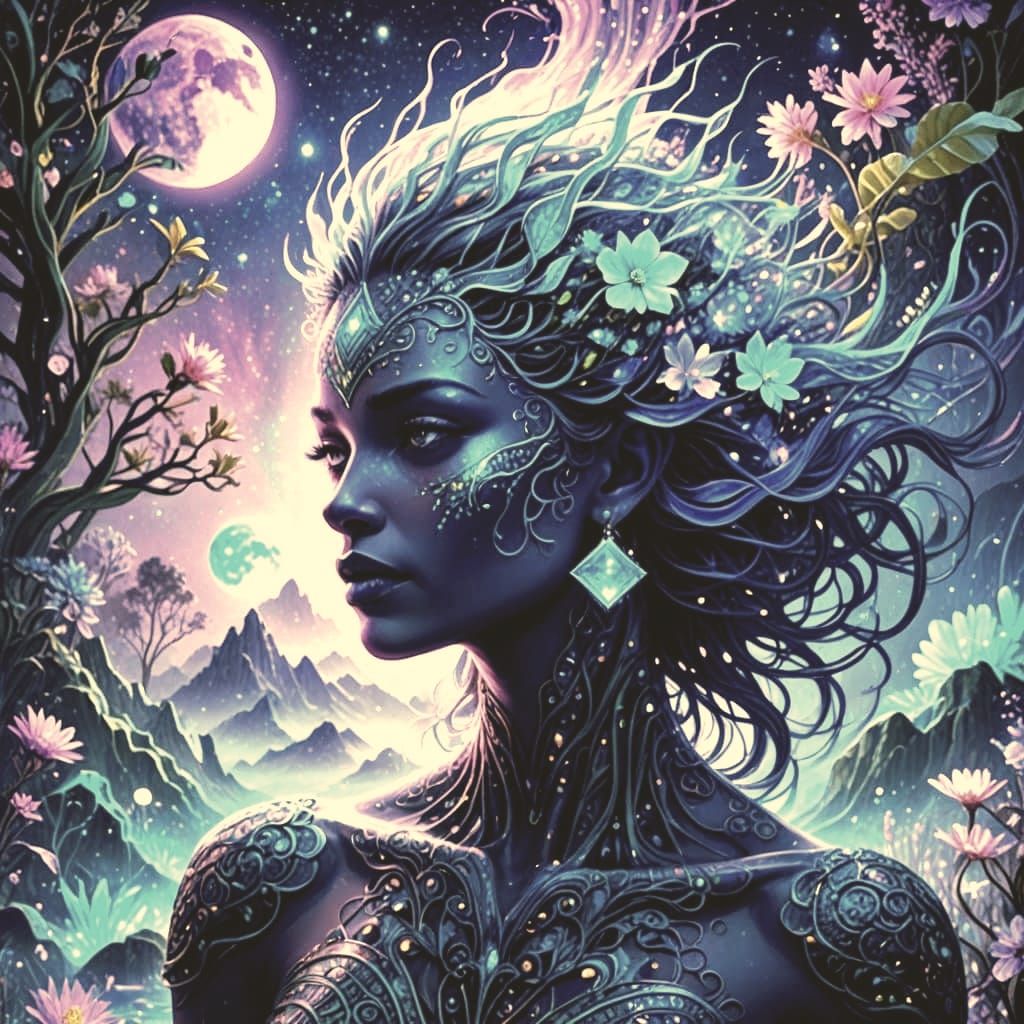 A Celestial Goddess Amidst an Alien Landscape