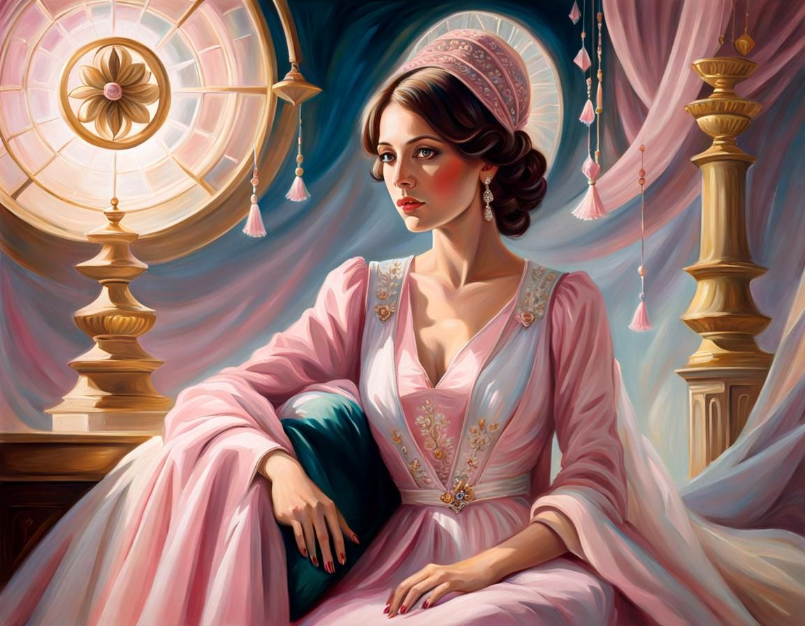 Elegant Fortune Teller in Dreamy Oil Painting