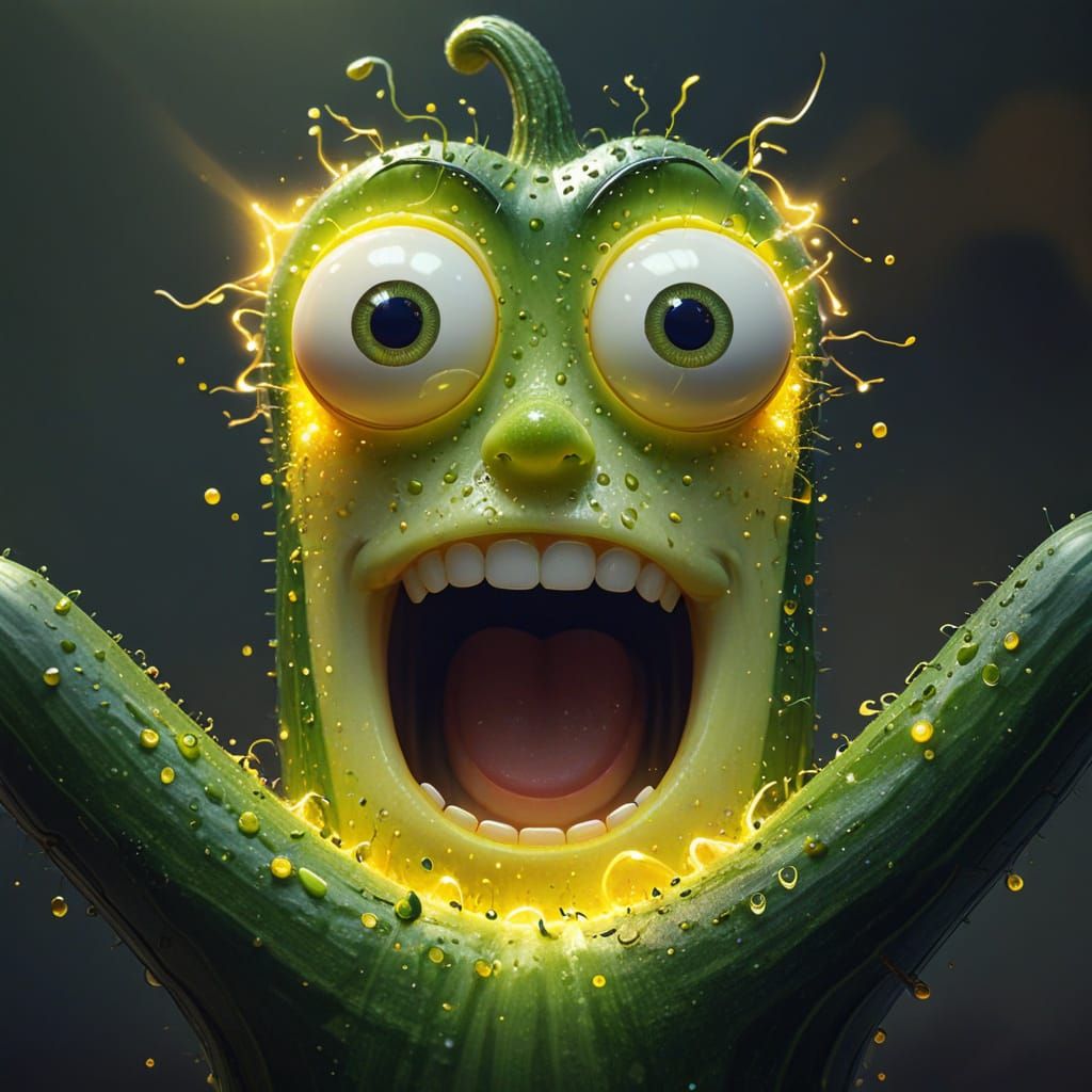 Laughing Cucumber Character in Whimsical Digital Art