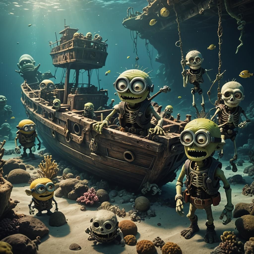 Underwater Shipwreck with Goblins and Cute Skeletons