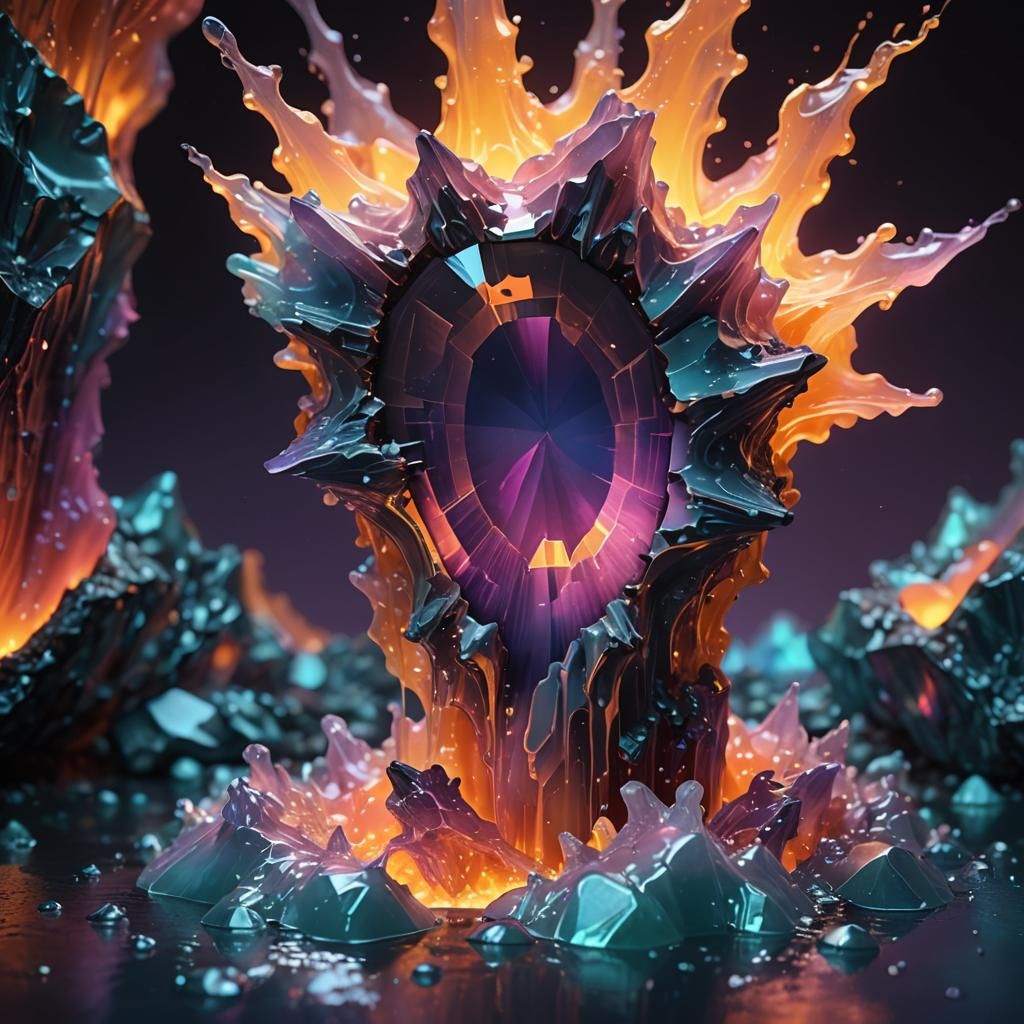 Gemstone Dissolving Into Molten Wax: 3D Digital Art