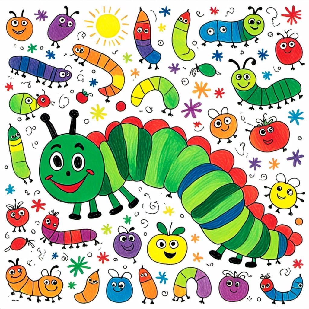 The Very Hungry Caterpillar in Crayon Style